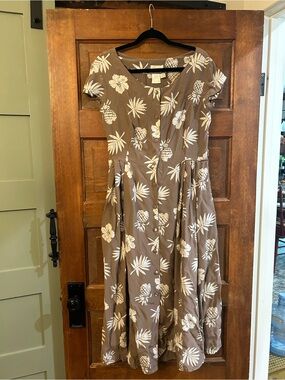 Brown Floral Button-Front Midi Dress